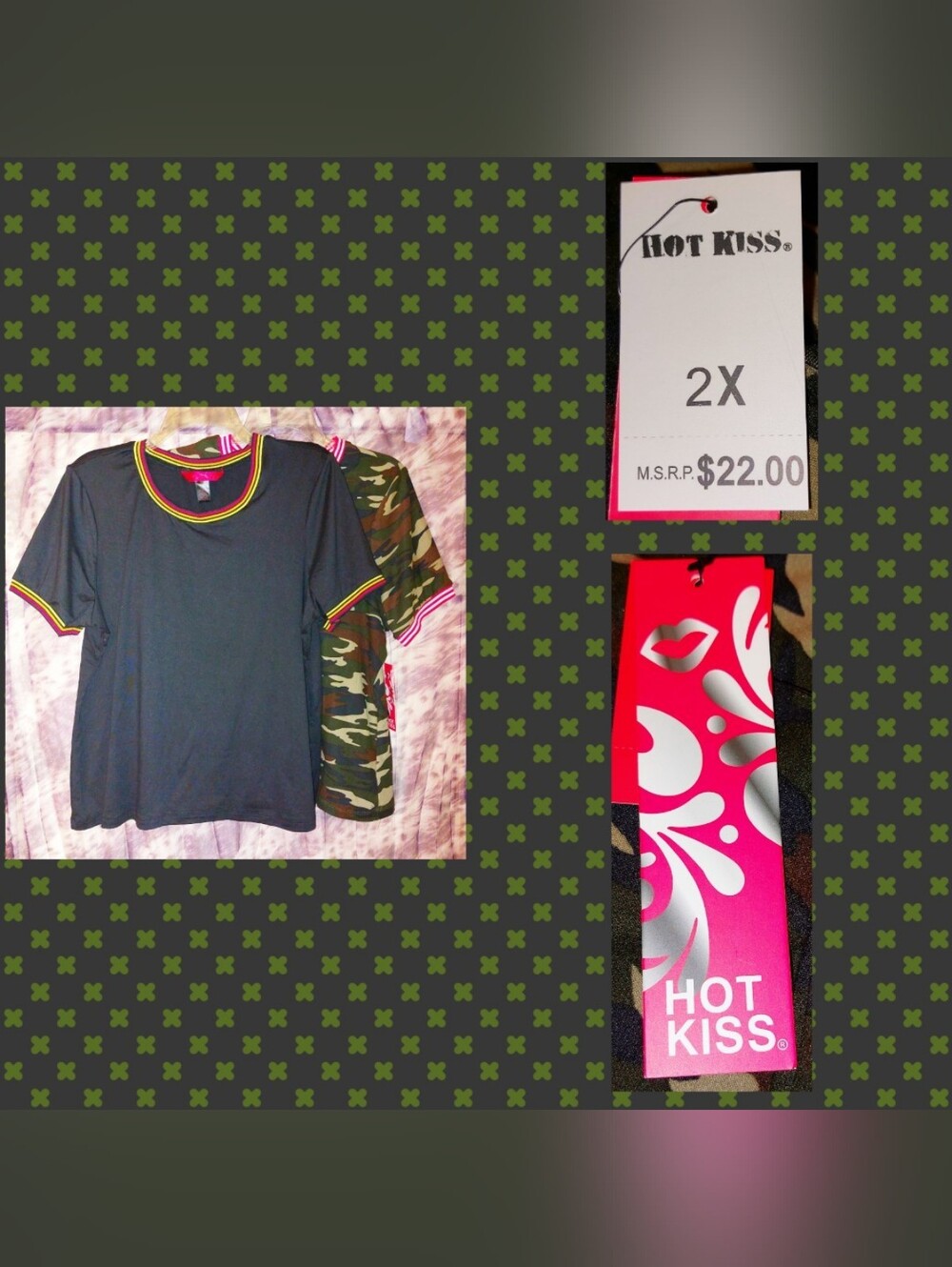 Bundle of 2 Hot Kiss Black/Camo/Multicolors Buttery Soft Knit Top Jrs Plus Sz 2X